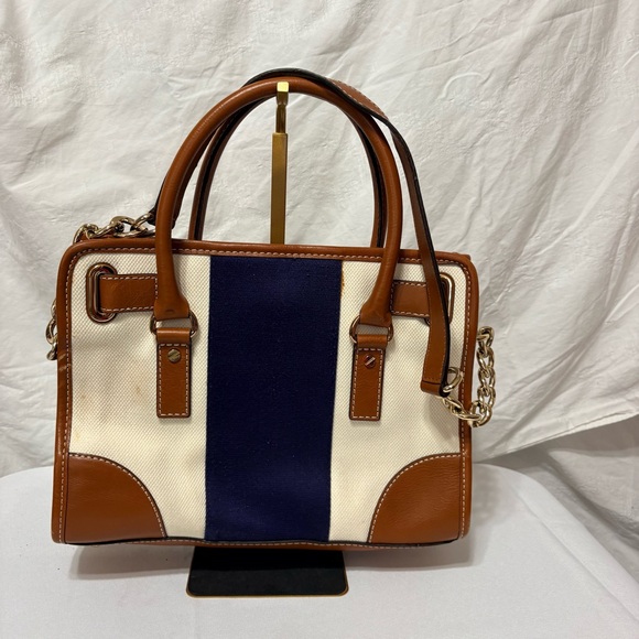 Michael Kors Hamilton tote bag tricolor canvas/leather and a gold-padlock. - Picture 5 of 16